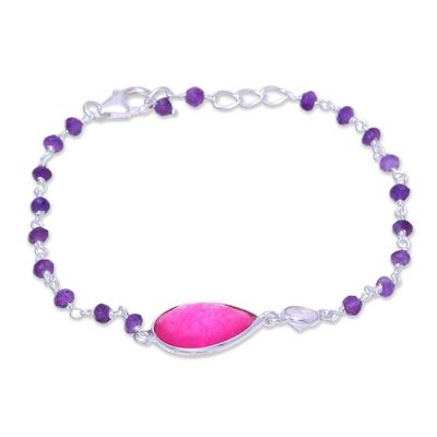 Alternate image for Multi-Gemstone Link Pendant Bracelet in Pink from India Colorful Elegance in Pink