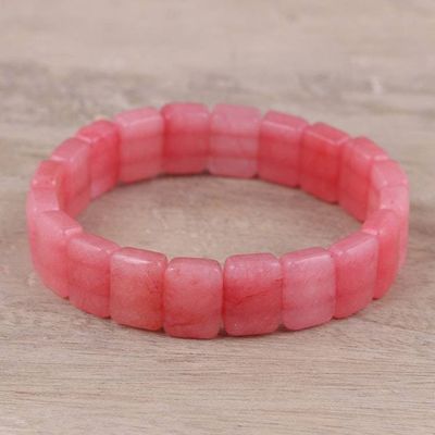 Primary image for Agate Beaded Stretch Bracelet in Pink from India Harmonious Beauty in Pink