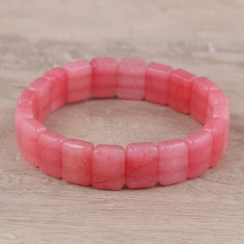 Agate Beaded Stretch Bracelet in Pink from India 'Harmonious Beauty in Pink'