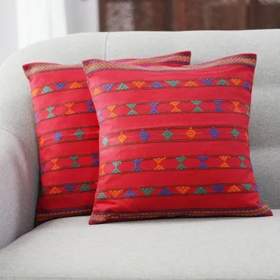 Primary image for Cotton Embroidered Cushion Covers Pair Desert Ruby