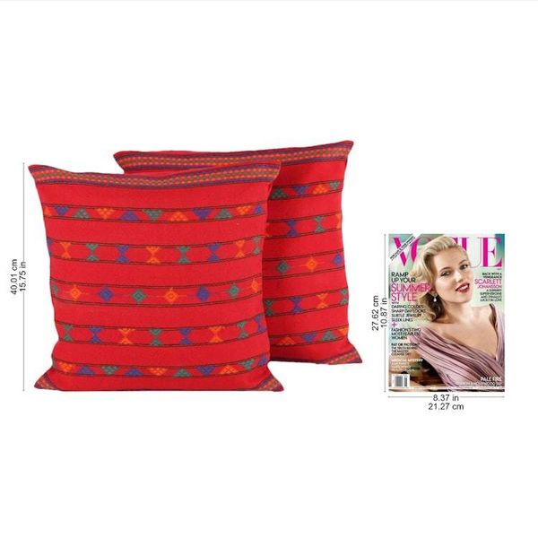 Alternate image for Cotton Embroidered Cushion Covers Pair Desert Ruby
