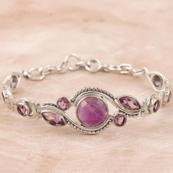 Alternate image for Sterling Silver and Amethyst Pendant Bracelet Earth Glow in Lilac