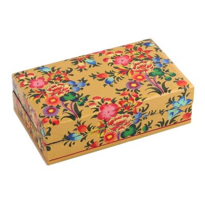 Alternate image for Floral Hand-Painted Yellow Papier Mache Decorative Box Golden Scenes