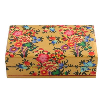 Alternate image for Floral Hand-Painted Yellow Papier Mache Decorative Box Golden Scenes