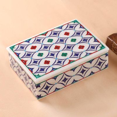 Primary image for Hand Made Floral Marble Inlay Jewelry Box Floral Symmetry
