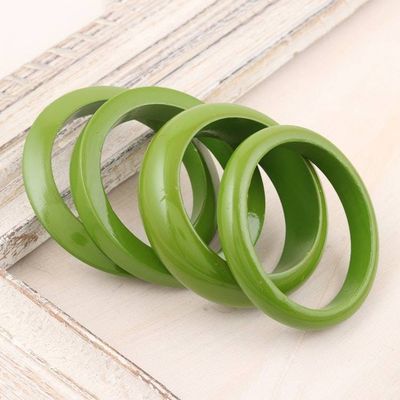 Primary image for Set of 4 Mango Wood Green Bangle Bracelets from India Olive Fusion