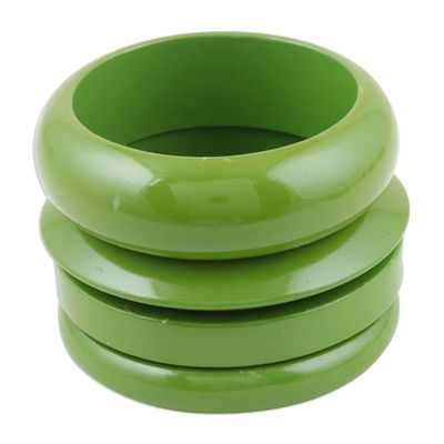 Alternate image for Set of 4 Mango Wood Green Bangle Bracelets from India Olive Fusion