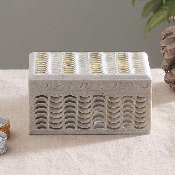 Alternate image for Jali Openwork Rectangular Natural Soapstone Decorative Box Jali Waves
