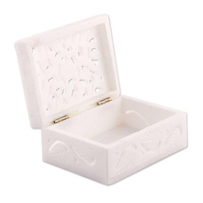 Alternate image for Floral Leaf Hand-Carved Rectangular Alabaster Decorative Box Glorious Blossom