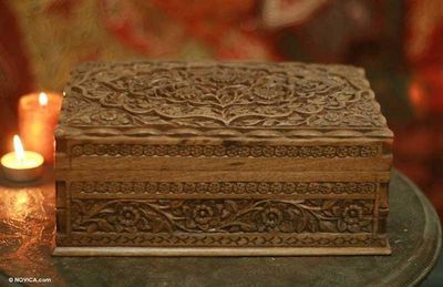 Alternate image for Floral Carved Wood Jewelry Box Mystical Garden