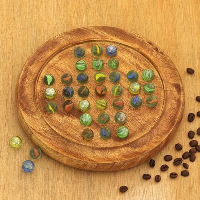 Alternate image for Hand Carved Mango Wood Solitaire Marble Board Game Game of Patience