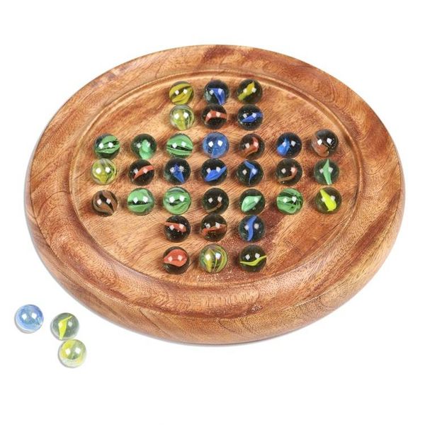 Alternate image for Hand Carved Mango Wood Solitaire Marble Board Game Game of Patience