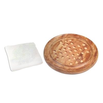 Alternate image for Hand Carved Mango Wood Solitaire Marble Board Game Game of Patience