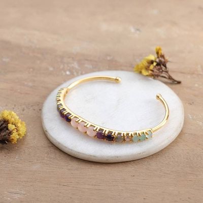 Alternate image for 18k Gold-Plated Cuff Bracelet with Colorful Gemstones Rainbow Radiance