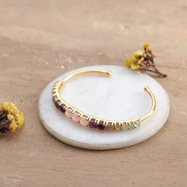 Alternate image for 18k Gold-Plated Cuff Bracelet with Colorful Gemstones Rainbow Radiance