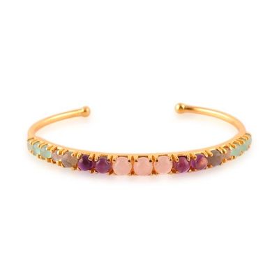 Alternate image for 18k Gold-Plated Cuff Bracelet with Colorful Gemstones Rainbow Radiance