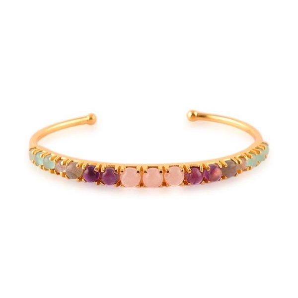 Alternate image for 18k Gold-Plated Cuff Bracelet with Colorful Gemstones Rainbow Radiance