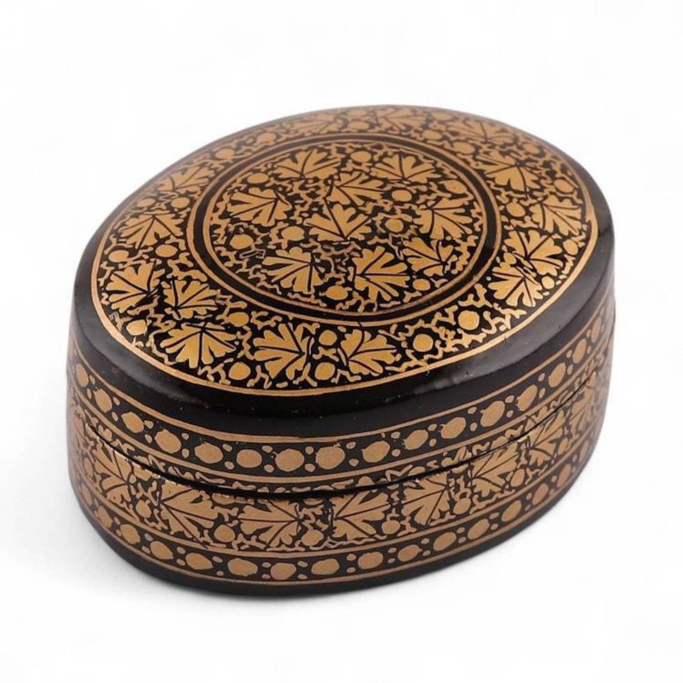 Hand-Painted Leaf-Patterned Papier Mache Wood Decorative Box 'Nighttime Vine'