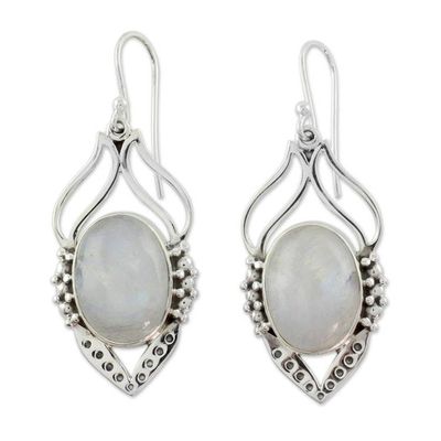 Alternate image for Rainbow Moonstone Jewelry Indian Sterling Silver Earrings Passion Leaf