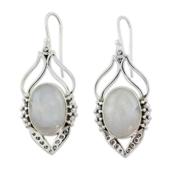 Alternate image for Rainbow Moonstone Jewelry Indian Sterling Silver Earrings Passion Leaf