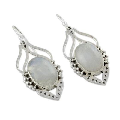 Alternate image for Rainbow Moonstone Jewelry Indian Sterling Silver Earrings Passion Leaf