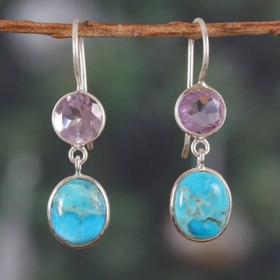 Alternate image for Two-Carat Amethyst and Recon Turquoise Dangle Earrings Harmonious  Wise