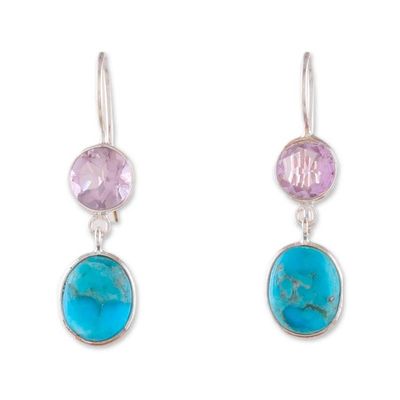 Alternate image for Two-Carat Amethyst and Recon Turquoise Dangle Earrings Harmonious  Wise
