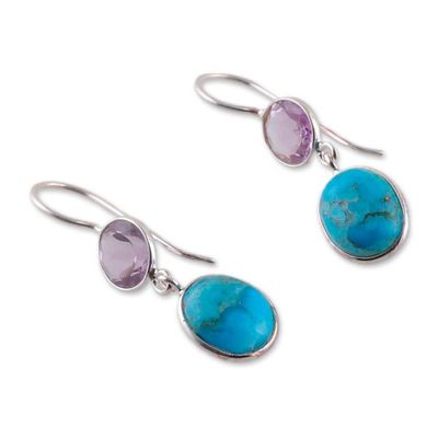 Alternate image for Two-Carat Amethyst and Recon Turquoise Dangle Earrings Harmonious  Wise