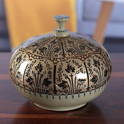 Alternate image for Leafy Folk Art-Themed Papier Mache and Wood Decorative Box Kashmir Marvel