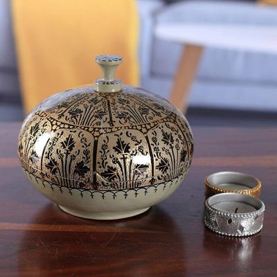 Alternate image for Leafy Folk Art-Themed Papier Mache and Wood Decorative Box Kashmir Marvel