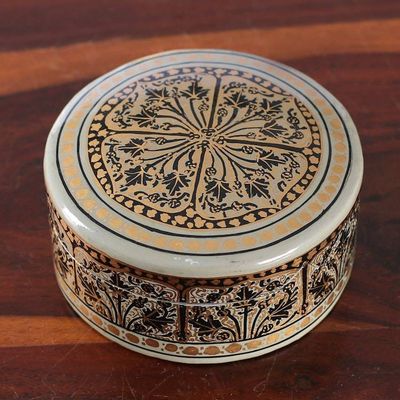 Alternate image for Hand-Painted Papier Mache Decorative Box with Leafy Details Kashmir Cycle