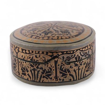 Alternate image for Leaf-Themed Round Papier Mache and Wood Decorative Box Kashmir Spectacle