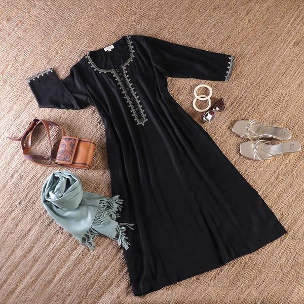 Alternate image for Artisan-Made 100 Cotton Tunic Dress in Onyx Black Hues Palatial Onyx