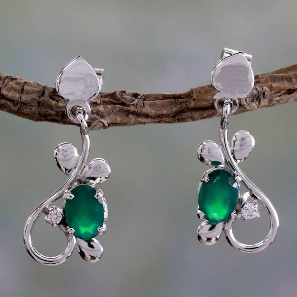 Alternate image for Fair Trade Sterling Silver and Green Onyx Earrings Forest Dream