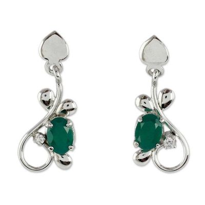 Alternate image for Fair Trade Sterling Silver and Green Onyx Earrings Forest Dream