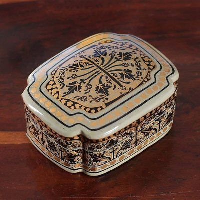 Alternate image for Kashmir-Inspired Leaf-Themed Black and Golden Decorative Box Kashmir Puissance