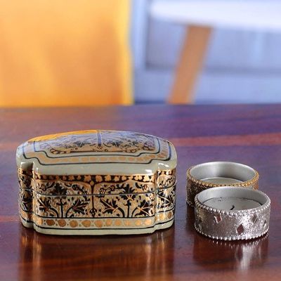 Alternate image for Kashmir-Inspired Leaf-Themed Black and Golden Decorative Box Kashmir Puissance