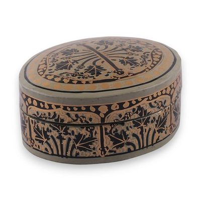 Alternate image for Artisan-Made Leaf-Themed Papier Mache Decorative Box Small Kashmir Wonder