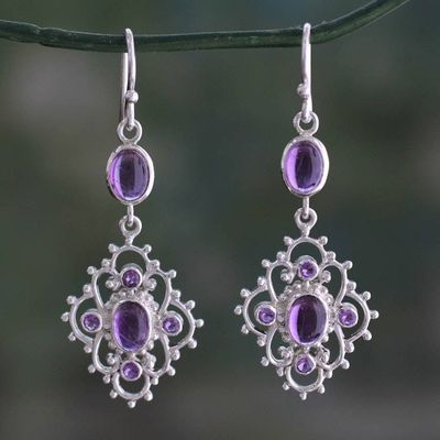 Primary image for India Handcrafted Amethyst and Sterling Silver Jali Earrings Jaipuri Lace