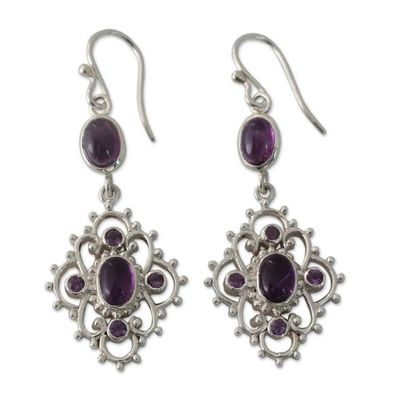 Alternate image for India Handcrafted Amethyst and Sterling Silver Jali Earrings Jaipuri Lace