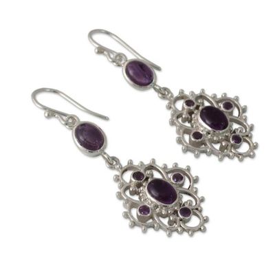 Alternate image for India Handcrafted Amethyst and Sterling Silver Jali Earrings Jaipuri Lace