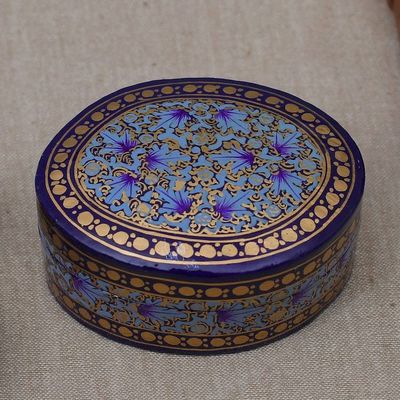 Alternate image for Kashmir-Inspired Blue and Golden Papier Mache Decorative Box Kashmir Eternity
