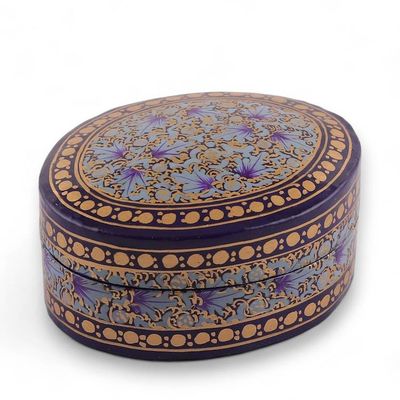 Alternate image for Kashmir-Inspired Blue and Golden Papier Mache Decorative Box Kashmir Eternity