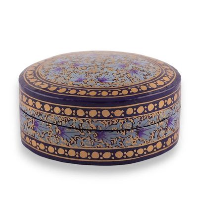 Alternate image for Kashmir-Inspired Blue and Golden Papier Mache Decorative Box Kashmir Eternity