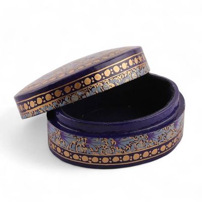 Alternate image for Kashmir-Inspired Blue and Golden Papier Mache Decorative Box Kashmir Eternity