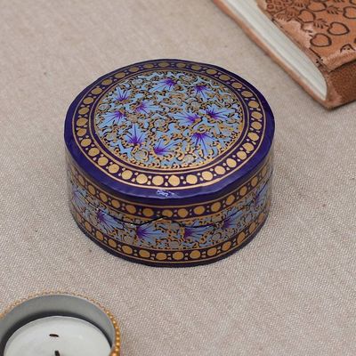 Alternate image for Floral Round Blue Gold-Hued Papier Mache Wood Decorative Box Valley Whispers