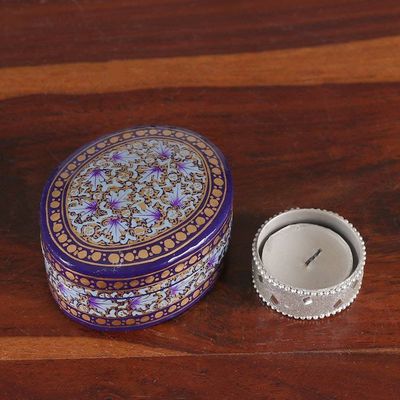 Alternate image for Kashmir-Inspired Blue and Golden Papier Mache Decorative Box Kashmir Eternity