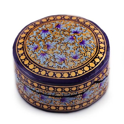 Alternate image for Floral Round Blue Gold-Hued Papier Mache Wood Decorative Box Valley Whispers