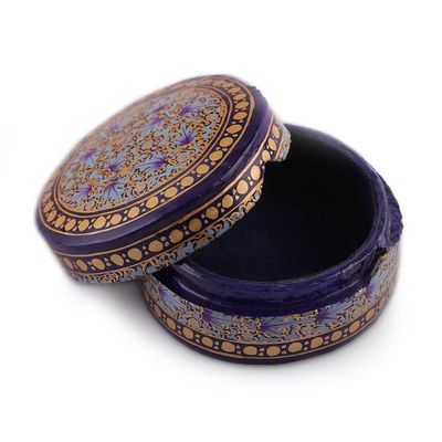 Alternate image for Floral Round Blue Gold-Hued Papier Mache Wood Decorative Box Valley Whispers