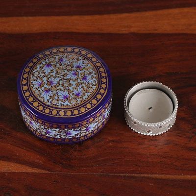 Alternate image for Floral Round Blue Gold-Hued Papier Mache Wood Decorative Box Valley Whispers